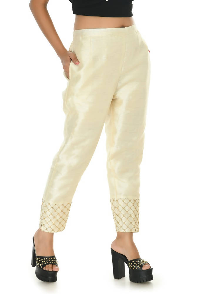 Mominos Fashion Moeza Silk Off White Color Pant | Grab2Buy