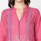 Cheera Hand Block Print Baby Pink Straight Kurta (MAAI-048K) | Grab2Buy