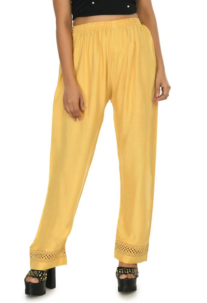 Mominos Fashion Moeza Reyon Cotton Golden Color Straight Work Palazzo | Grab2Buy