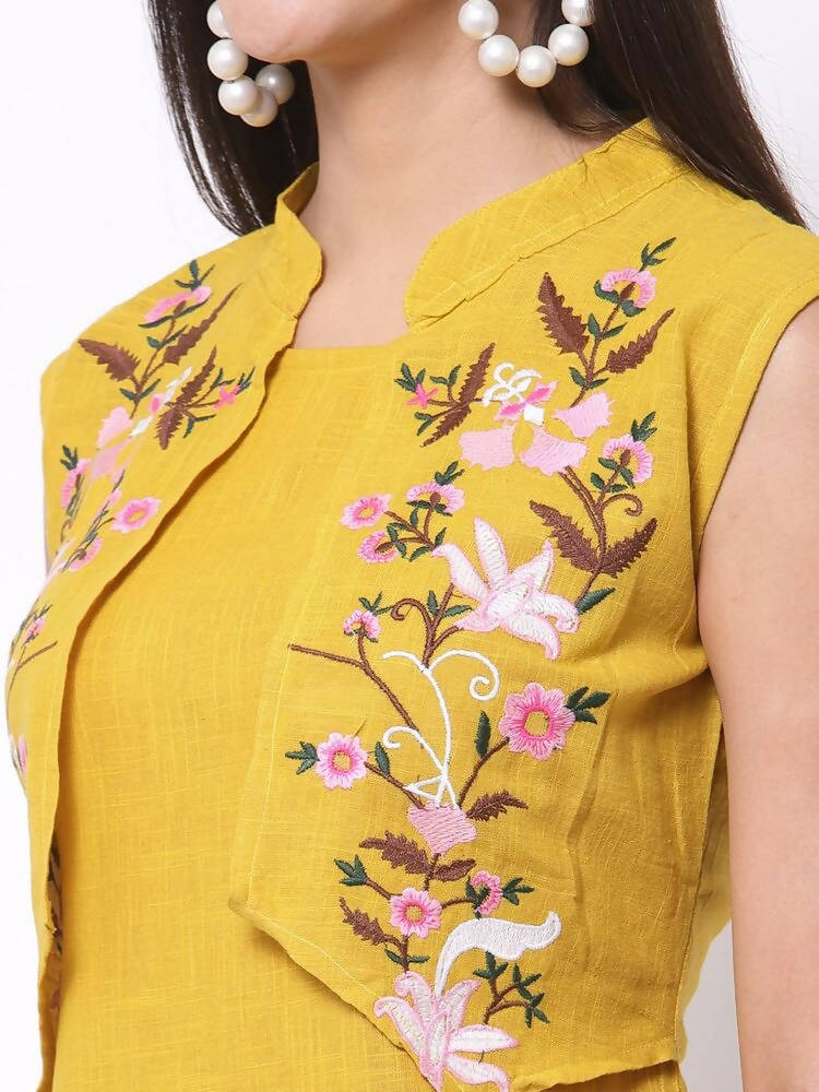 Myshka Women's Rayon Printed 3/4 Sleeve Round Neck Casual Yellow Dress | Grab2Buy