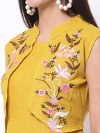 Myshka Women's Rayon Printed 3/4 Sleeve Round Neck Casual Yellow Dress | Grab2Buy