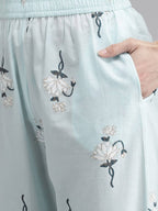 Yufta Women Blue & White Floral Printed Pure Cotton Kurta with Trouser & Dupatta | Grab2Buy