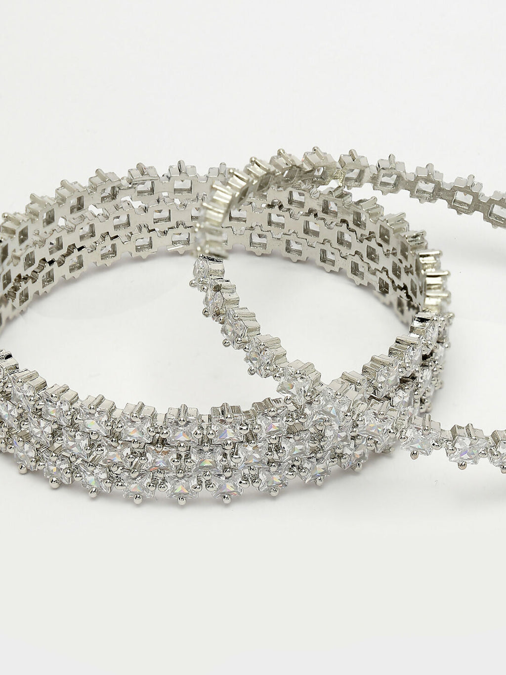 NVR Women's Set of 4 Silver-Plated CZ Stone-Studded Handcrafted Bangles | Grab2Buy