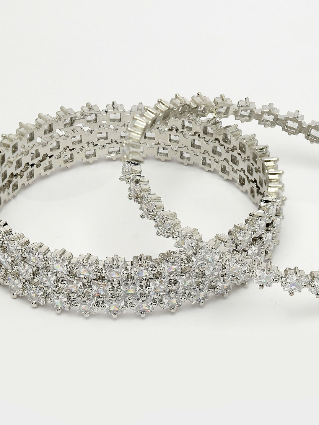 NVR Women's Set of 4 Silver-Plated CZ Stone-Studded Handcrafted Bangles | Grab2Buy