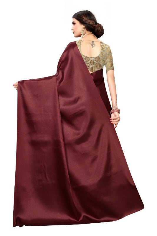 Vamika Maroon Satin Designer Saree (DUST MAROON) | Grab2Buy