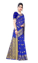 Vamika Banarasi Jacquard Weaving Blue With Gold Print Saree | Grab2Buy