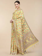 Yellow Silk Blend Woven Design Saree With Unstitched Blouse Piece - Aloki | Grab2Buy