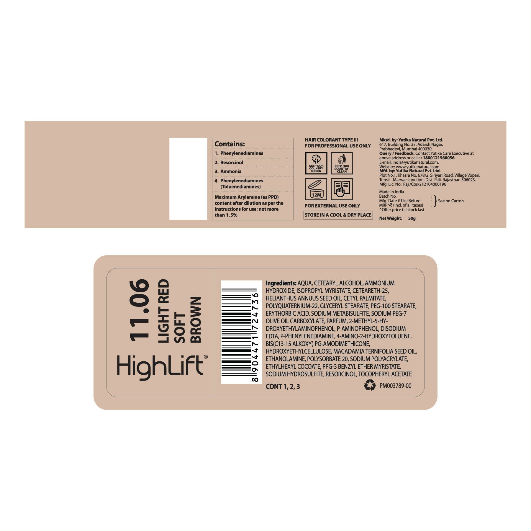 Yuthika Professional High lift Creme Hair Colour 11.06 Light Red Soft Brown | Grab2Buy