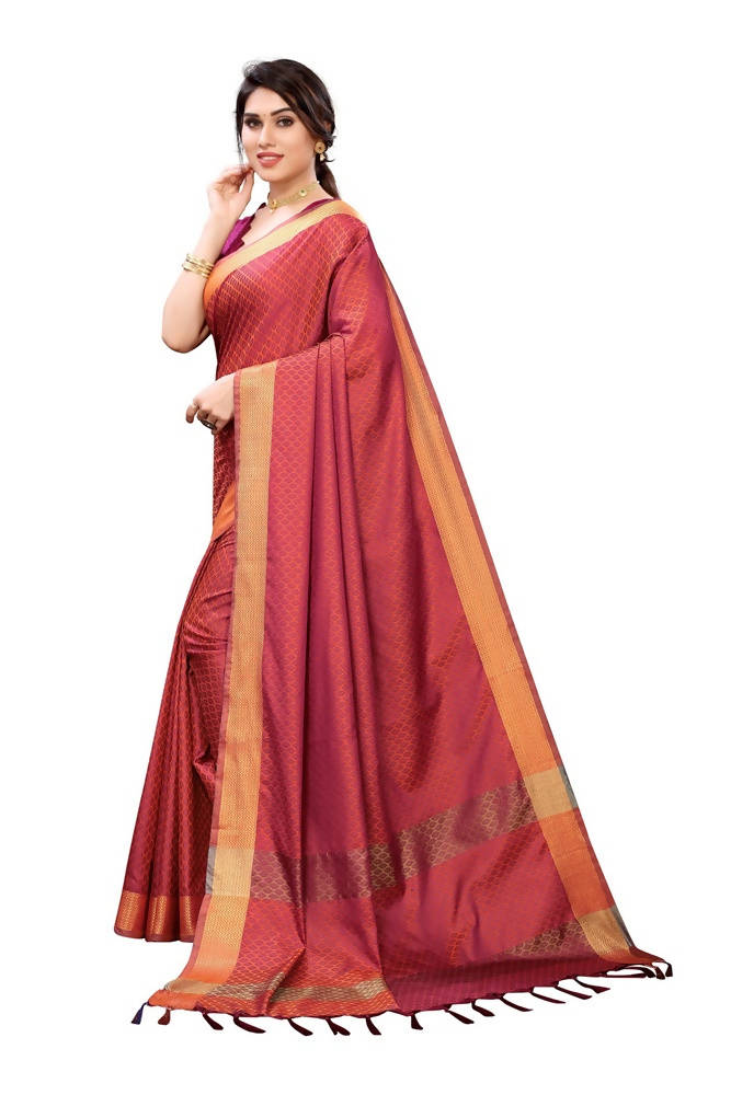 Vamika Banarasi Jacquard Weaving Orange Saree | Grab2Buy