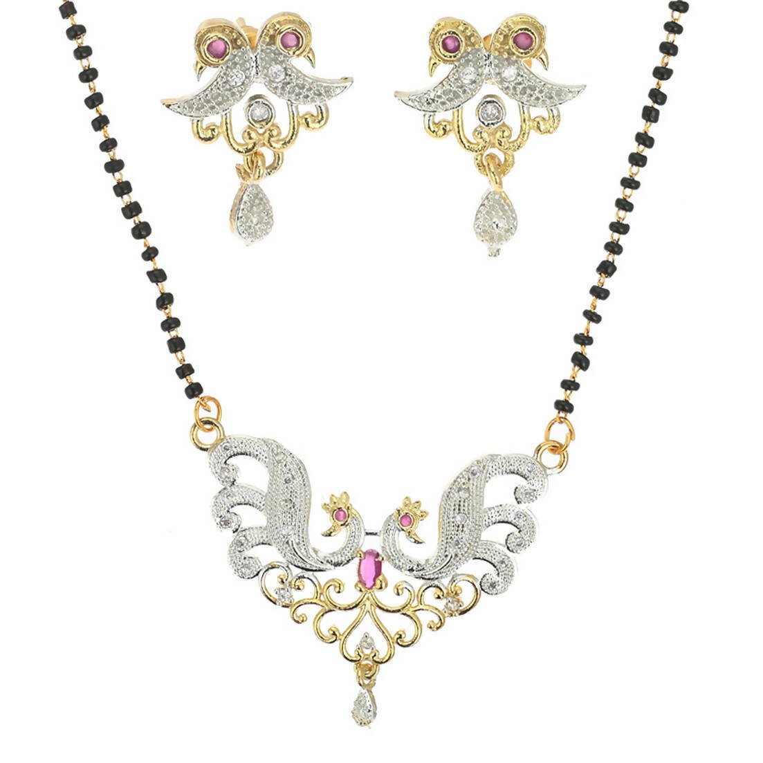 AanyaCentric Gold-Polished Mangalsutra Pendant Earring Set & Silver Plated Anklet | Grab2Buy