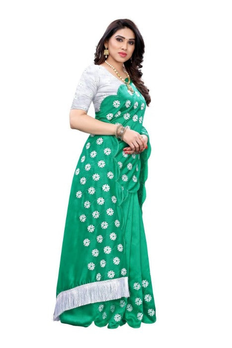 Vamika Zoya Silk Embroidered Rama Green Saree (RAKHI RAMA) | Grab2Buy