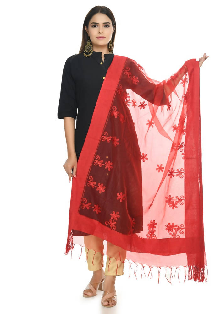 Mominos Fashion Red Orgenza Chikan Work Dupatta | Grab2Buy