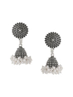NVR Women Silver Toned Dome Shaped Jhumkas Earrings | Grab2Buy