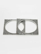 NVR Women's Set of 2 Silver-Toned Oxidized Square Shaped Bangles