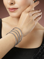 NVR Women's Set of 4 Silver-Toned German Silver Oxidised Bangles | Grab2Buy