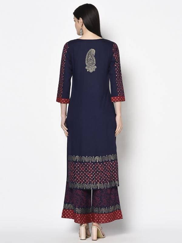 Aniyah Rayon Navy Blue Color Block Print Straight kurta (AN-180K) | Grab2Buy