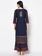 Aniyah Rayon Navy Blue Color Block Print Straight kurta (AN-180K) | Grab2Buy