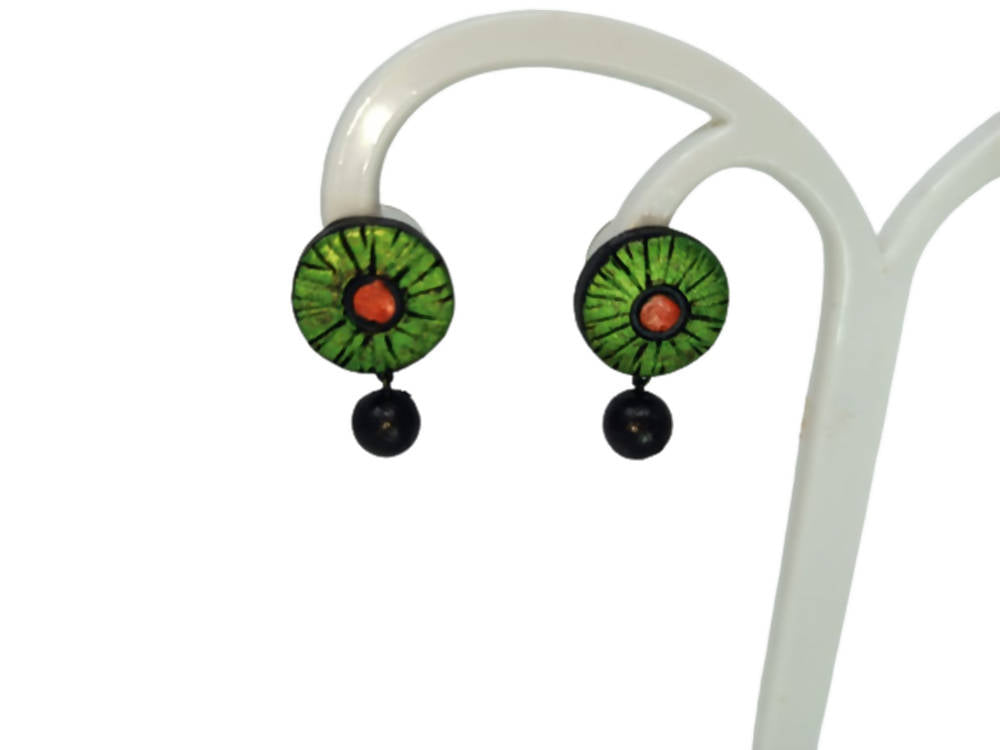 Terracotta Button Tops Ear Studs With Drops | Grab2Buy