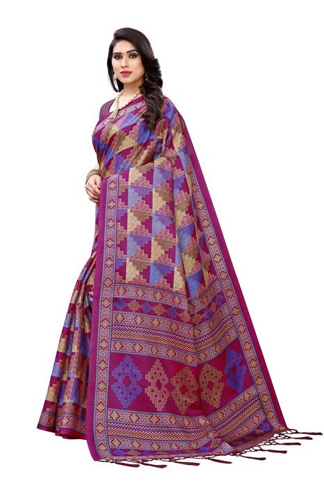 Vamika Multicolor Kalamkari Print With Jhalar Khadi Silk Saree (TANISHA WINE) | Grab2Buy