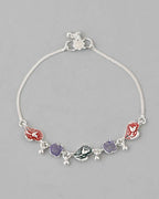 VOJ Set of 2 Silver Plated Designer Multi Color Anklet