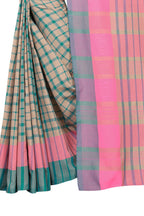 Vamika Cream Cotton Silk Weaving Saree (Terra Checks Rama) | Grab2Buy