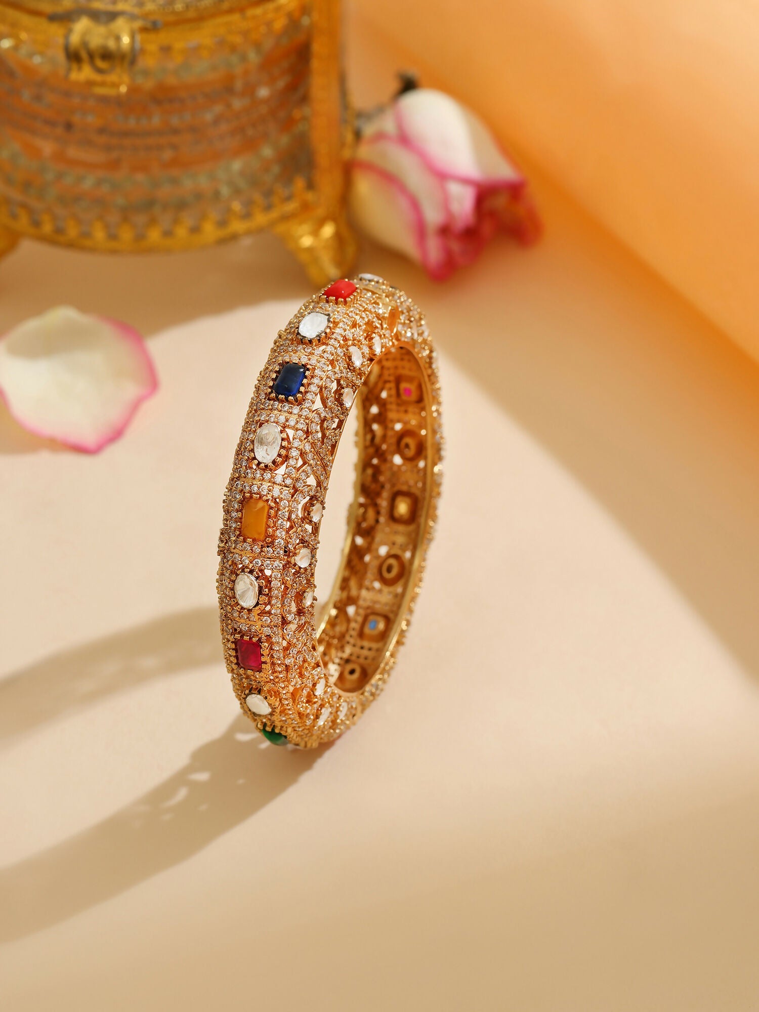 Ruby Raang 22k Gold Polished Multi Kundan Bracelet | Grab2Buy