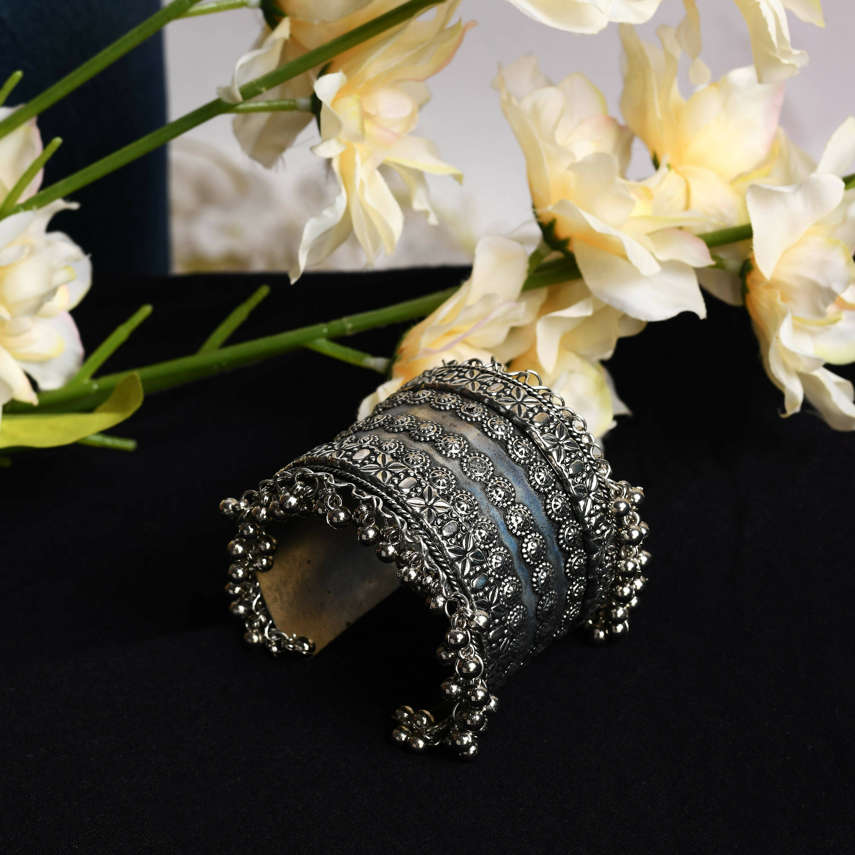 Mominos Fashion Joharkamal Oxidised Silver-Plated Ghungroo Handcraft Bracelet - Design 025 | Grab2Buy