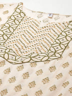 Yufta Women Beige & Green Ethnic Motifs Printed Cotton Kurta with Trouser With Dupatta | Grab2Buy