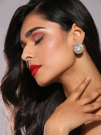 Diamond & Semi Precious Stone Round Oversized Studs- Ruby Raang | Grab2Buy