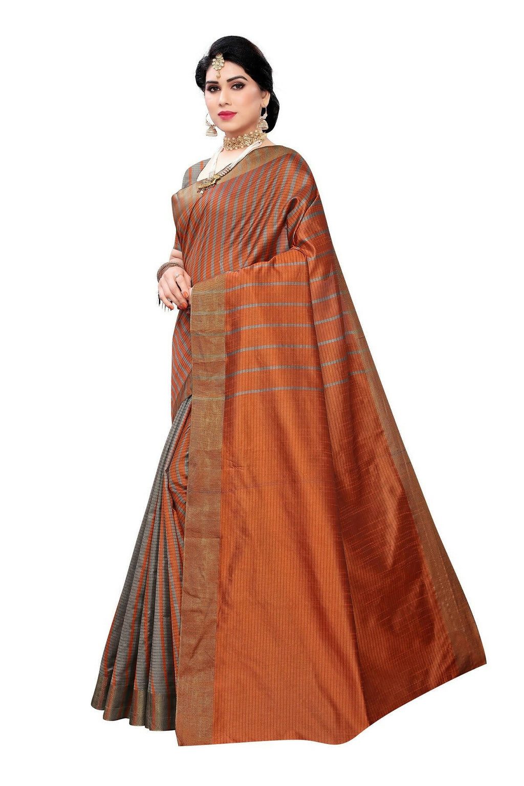 Vamika Brown Cotton Silk Weaving Saree (Paithani Chiku) | Grab2Buy