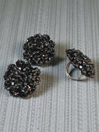 Inhanns Rangmani Crystal Duo – Adjustable Ring + Statement Earrings Set - Black | Grab2Buy