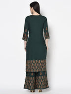 Aniyah Rayon Bottle Green Block Print Straight Kurta (AN-218K) | Grab2Buy