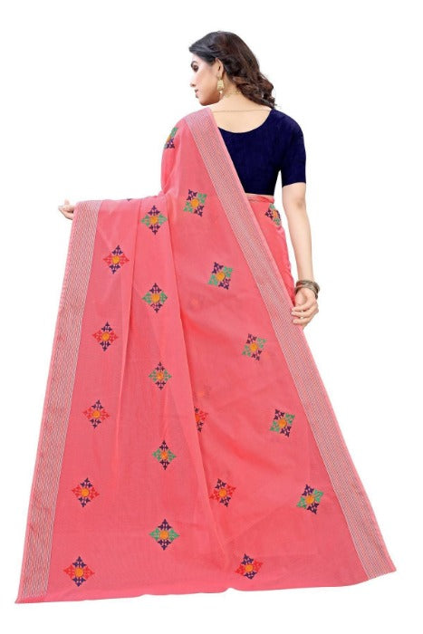 Vamika Chanderi Cotton Embroidery Red Saree (Dixa Red) | Grab2Buy