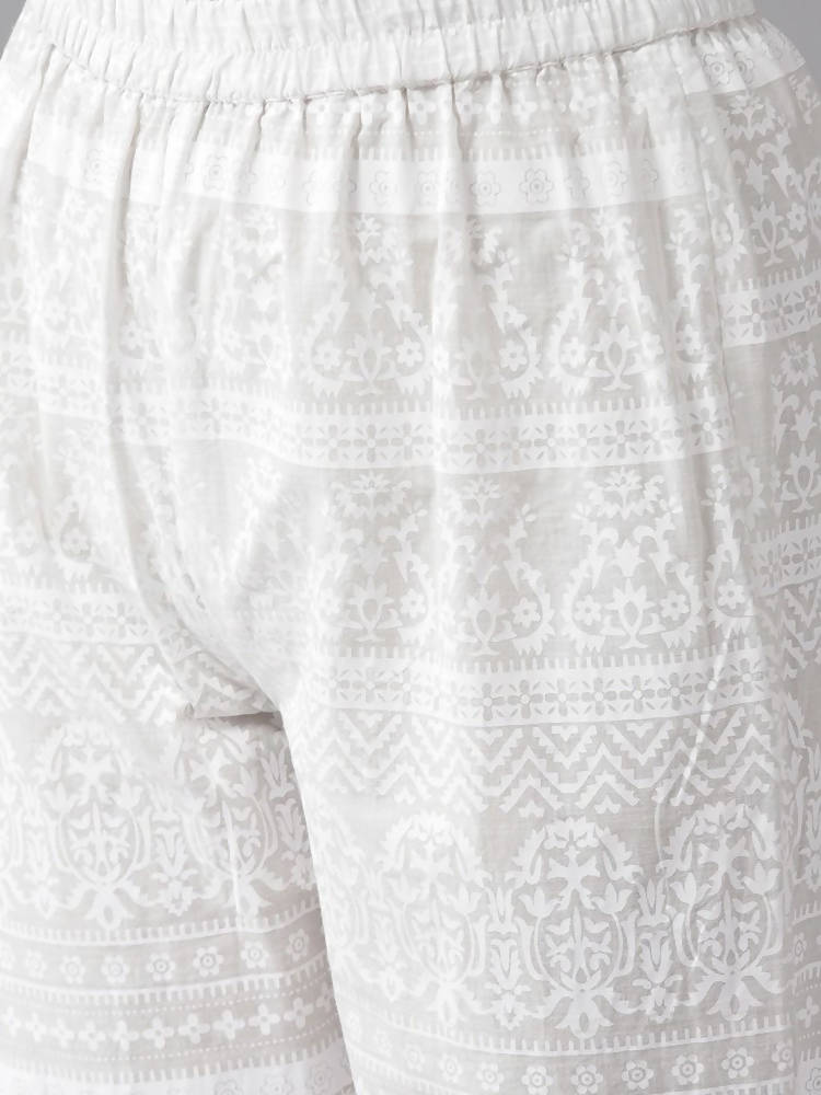 Yufta Pink and White Block Print A-line kurta with Palazzo & Dupatta Set | Grab2Buy