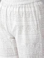 Yufta Pink and White Block Print A-line kurta with Palazzo & Dupatta Set | Grab2Buy