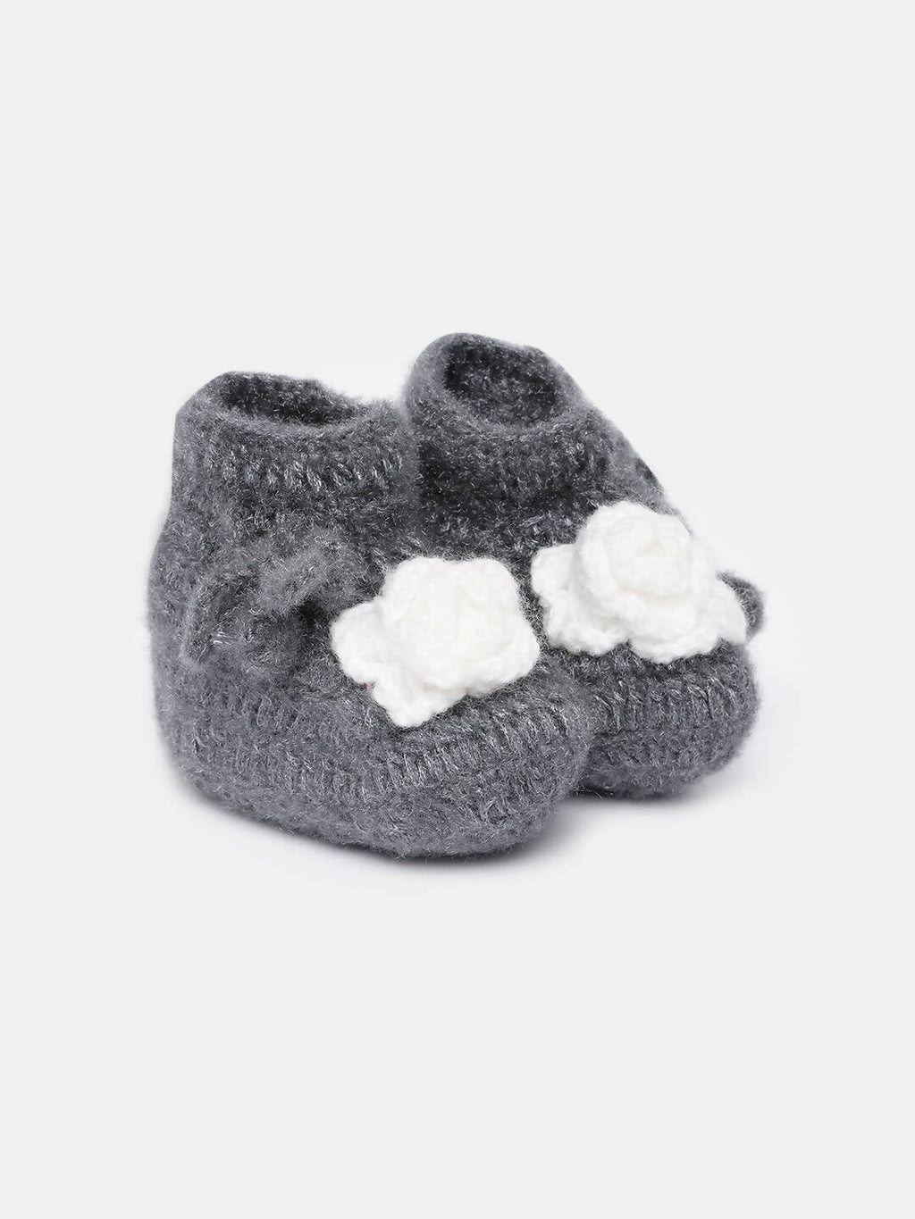 Chutput Kids Woollen Hand Knitted Flower Detailed Booties - Grey | Grab2Buy