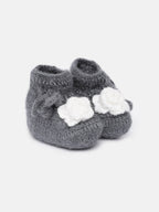 Chutput Kids Woollen Hand Knitted Flower Detailed Booties - Grey | Grab2Buy