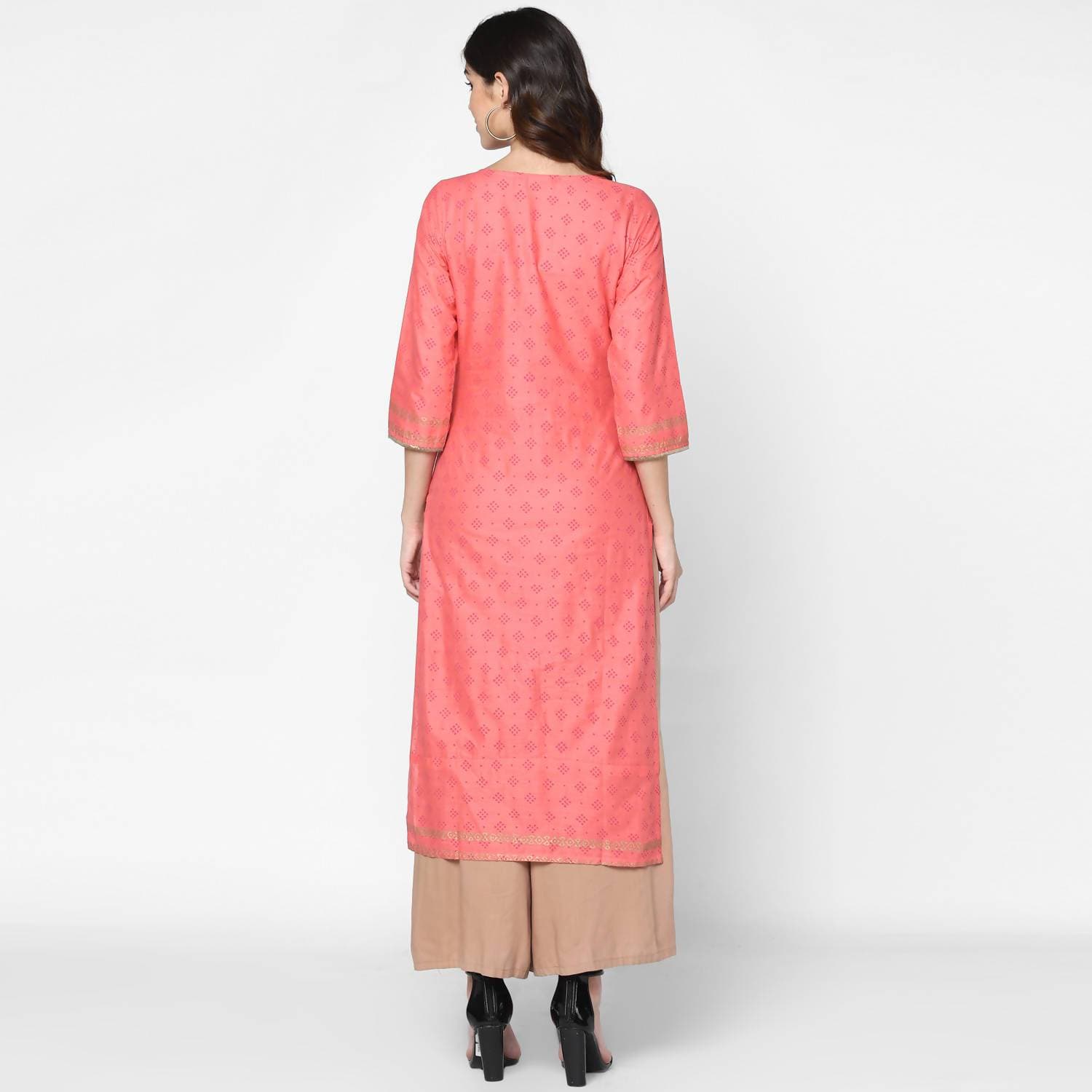 Cheera Hand Block Print Pitch & Skin Color Straight Kurta With Palazzo (MAAI-072K) | Grab2Buy
