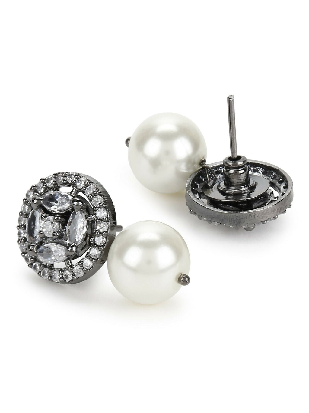 Pearl Stone Earrings in Silver Tone- Ruby Raang | Grab2Buy