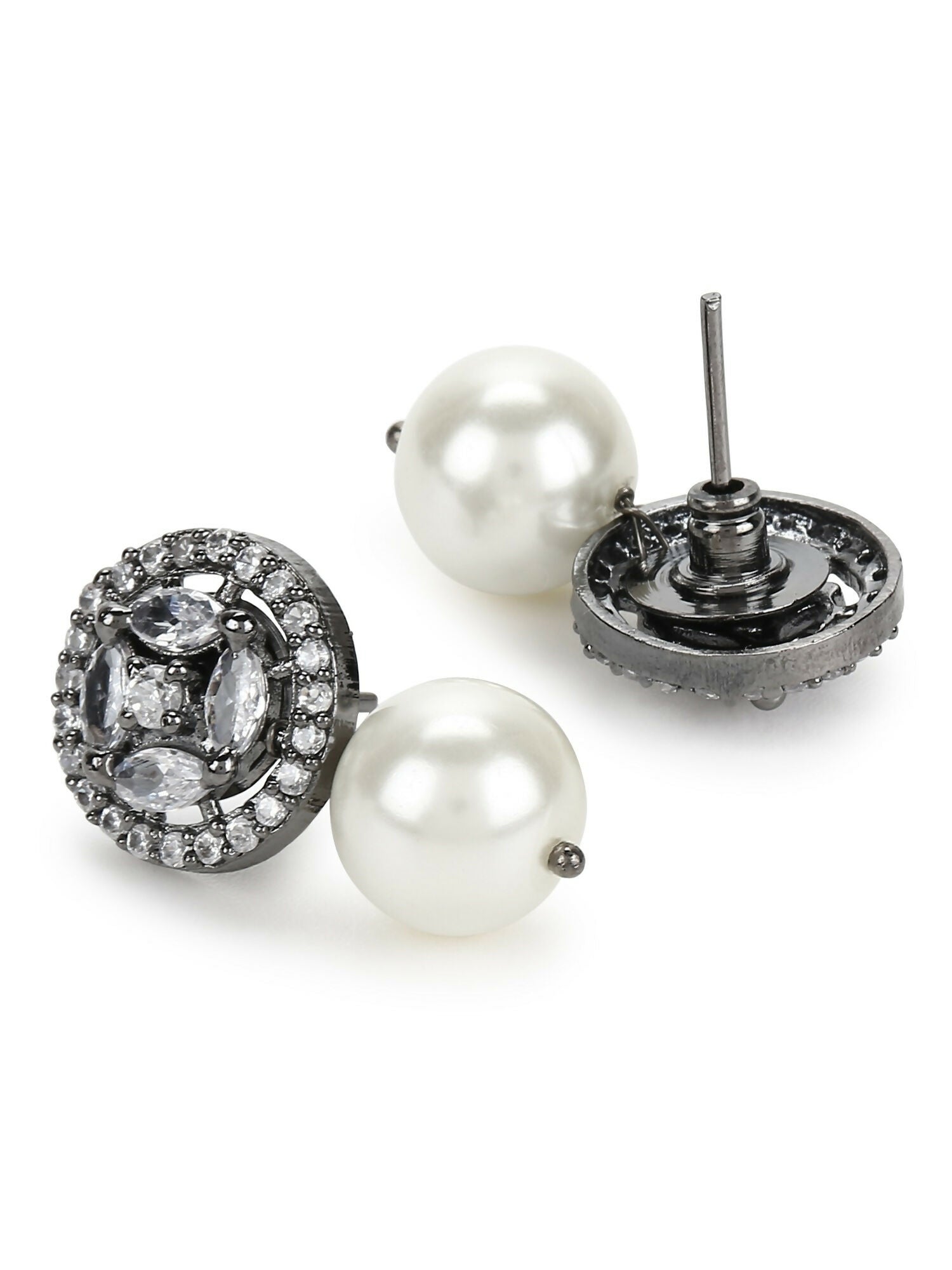 Pearl Stone Earrings in Silver Tone- Ruby Raang | Grab2Buy