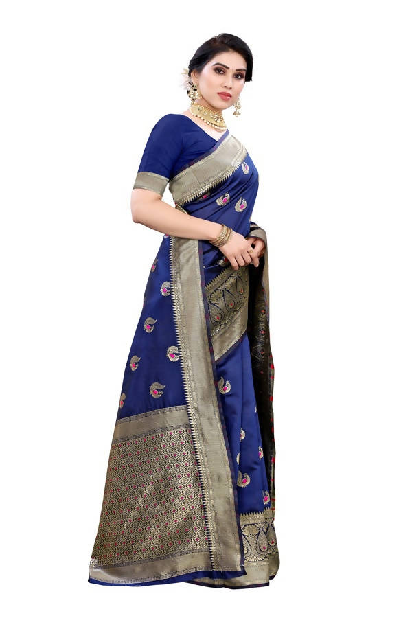 Vamika Banarasi Jacquard Weaving Blue Saree (Siri Blue) | Grab2Buy