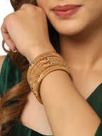 NVR Women's Set of 2 Gold-Polished Traditional Bangles | Grab2Buy