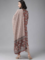 Yufta Women Maroon Pure Cotton Ethnic Motifs Printed Kurta with Palazzo & Dupatta | Grab2Buy