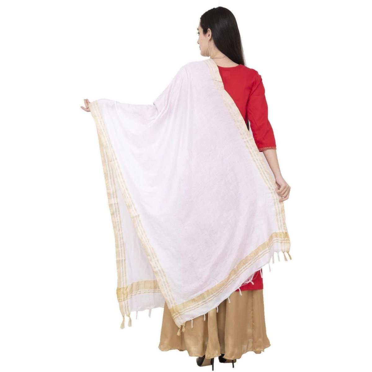 A R Silk Golden Border Regular Dupatta Color White Dupatta or Chunni | Grab2Buy