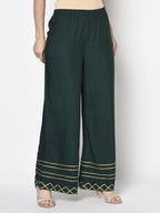Aniyah Rayon Bottle Green Color Flared Slip-On Palazzo (AN-206K) | Grab2Buy