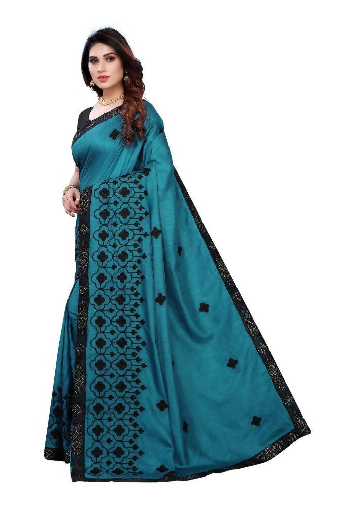 Vamika Rama Green Dola Silk Embroidery Saree | Grab2Buy