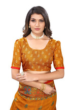 Vamika Mustard Jute Silk Mirror Work Saree | Grab2Buy