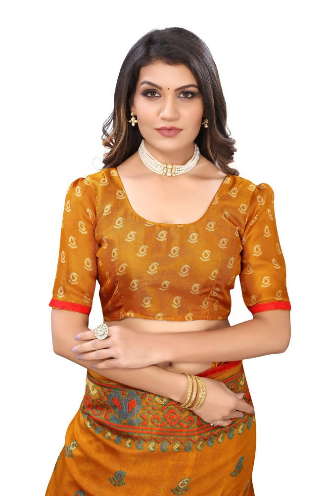 Vamika Mustard Jute Silk Mirror Work Saree | Grab2Buy