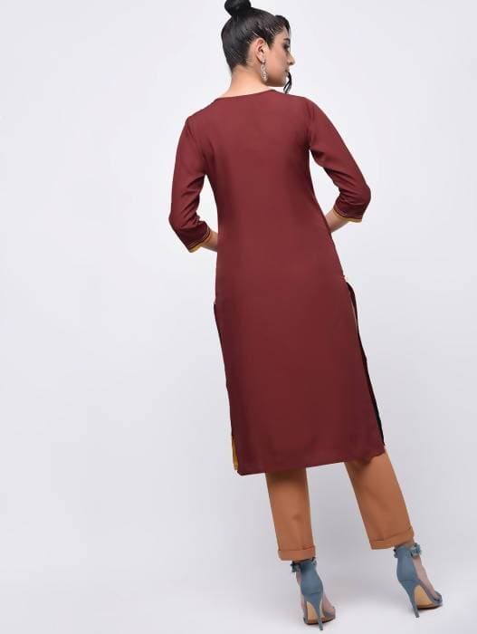 Aniyah Crepe Color Block Straight Brown Kurta (AN-139K) | Grab2Buy