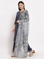 Myshka Women's Grey Cotton Solid 3/4 Sleeve V Neck Casual Kurta Palazzo Dupatta Set | Grab2Buy